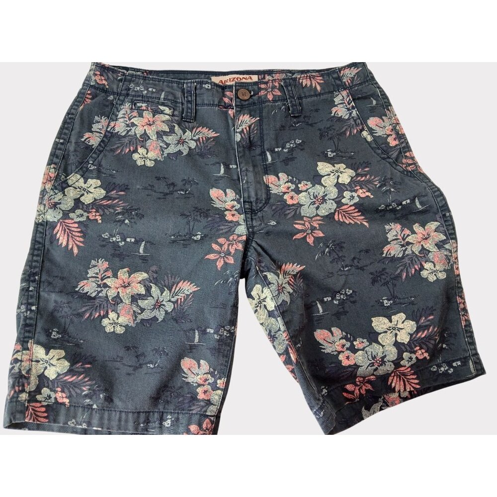 Mens Arizona Floral Print Cotton Flat Front Casual Shorts Size 32 Tropical - Picture 6 of 11